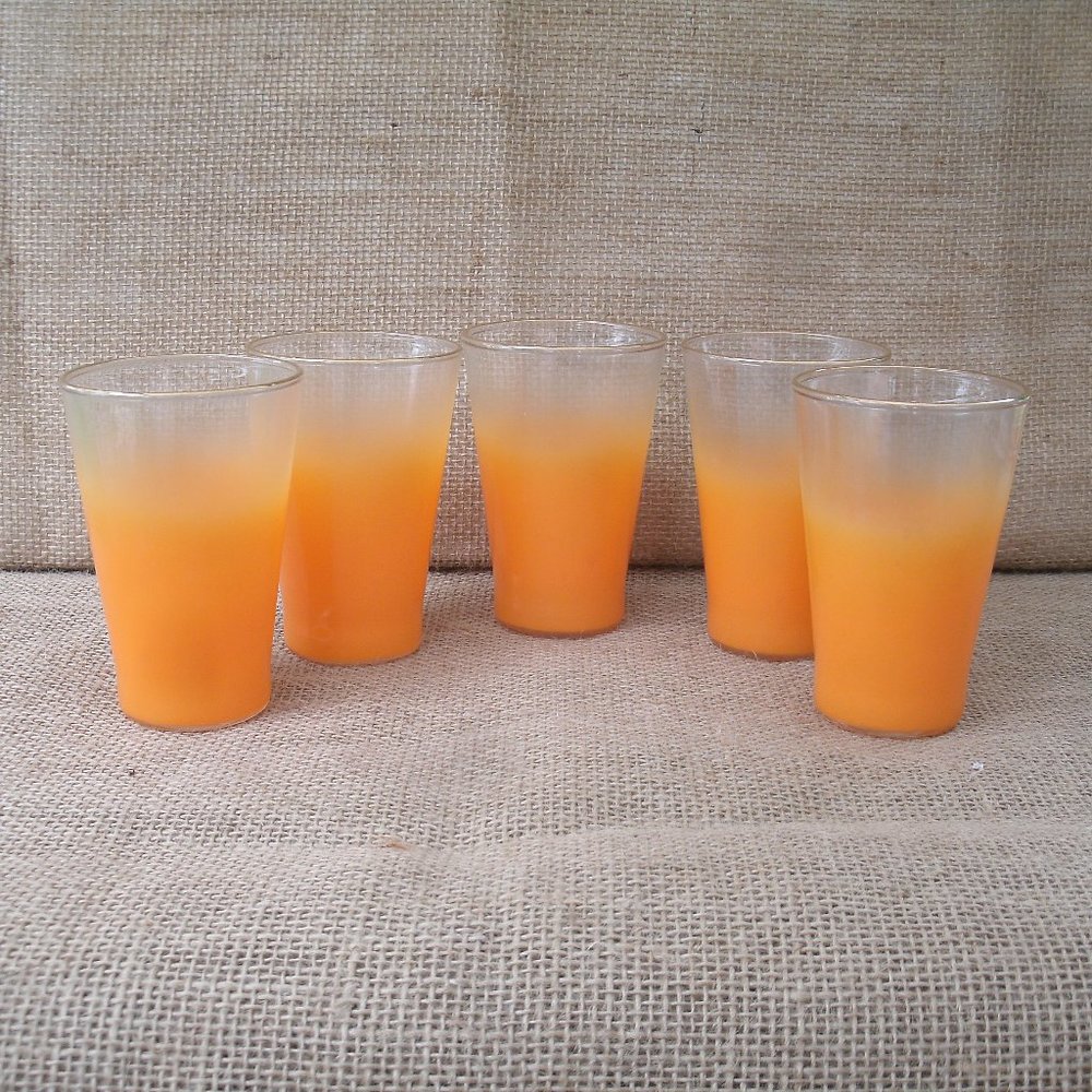 Vintage Blendo Anchor Hocking Orange Frost Juice Glasses Set of 5